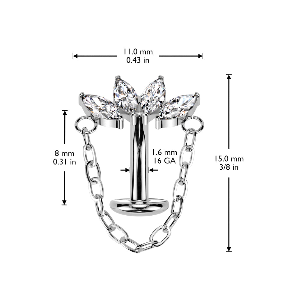 Titanium Threadless Marquise Chain Belly Bar