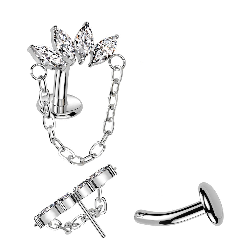 Titanium Threadless Marquise Chain Belly Bar