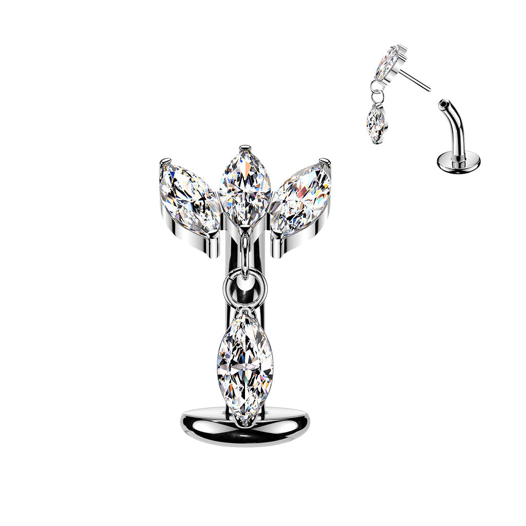 Titanium Threadless Marquise Dangle Floating Belly Bar