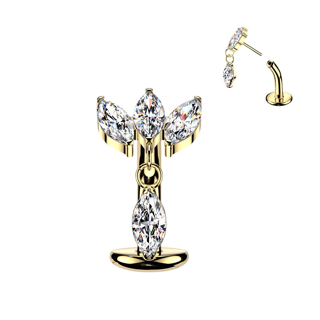 Titanium Threadless Marquise Dangle Floating Belly Bar