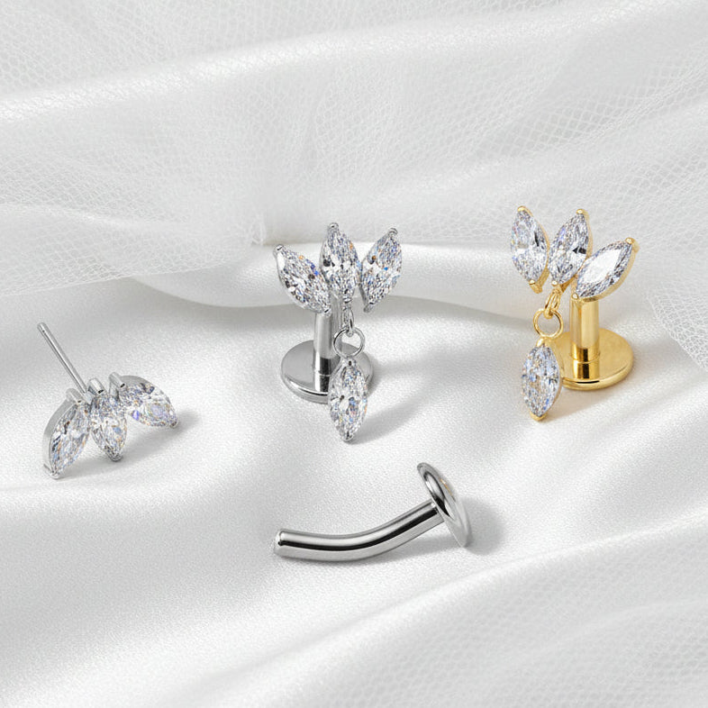 Titanium Threadless Marquise Dangle Floating Belly Bar
