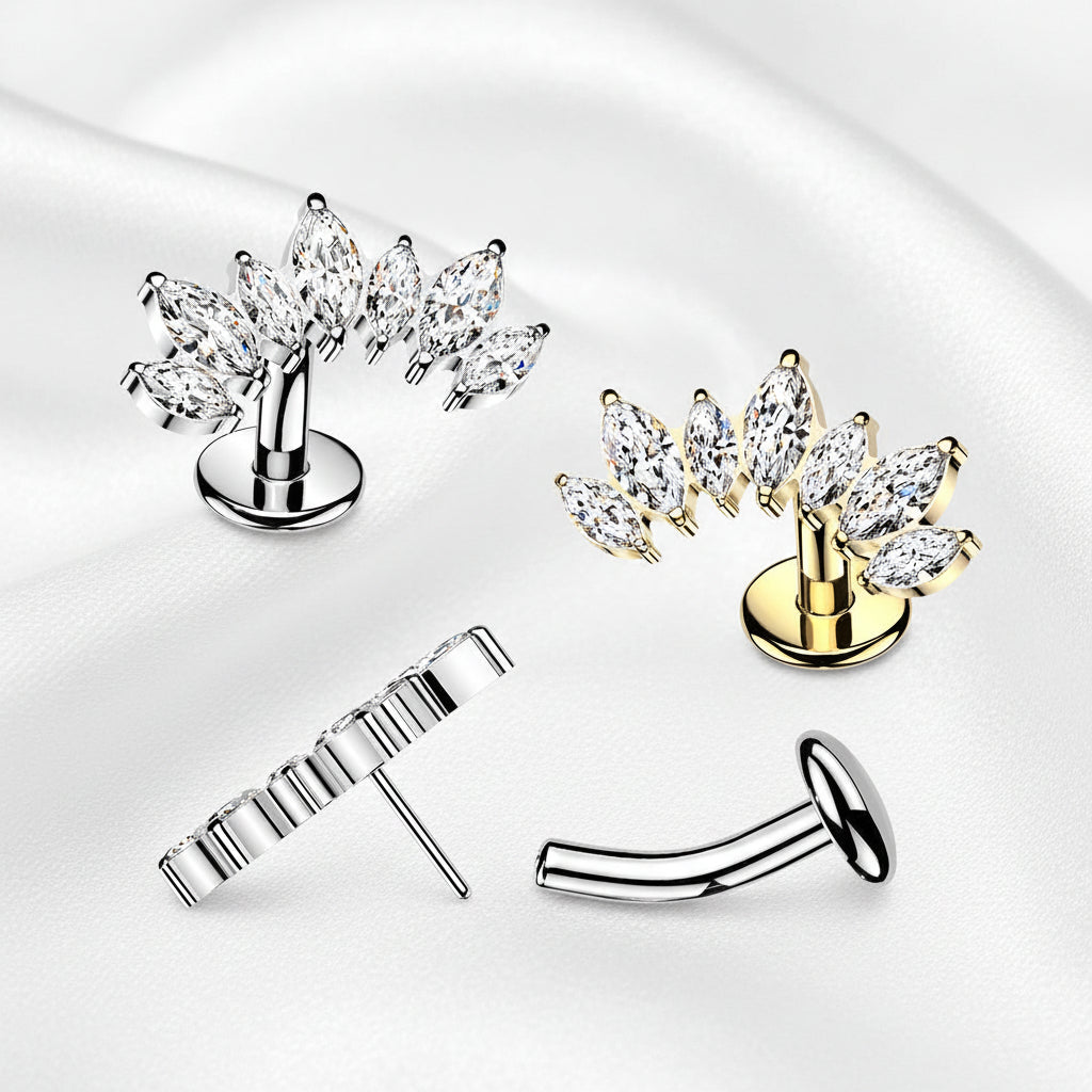 Titanium Threadless 7 Marquise Floating Belly Bar
