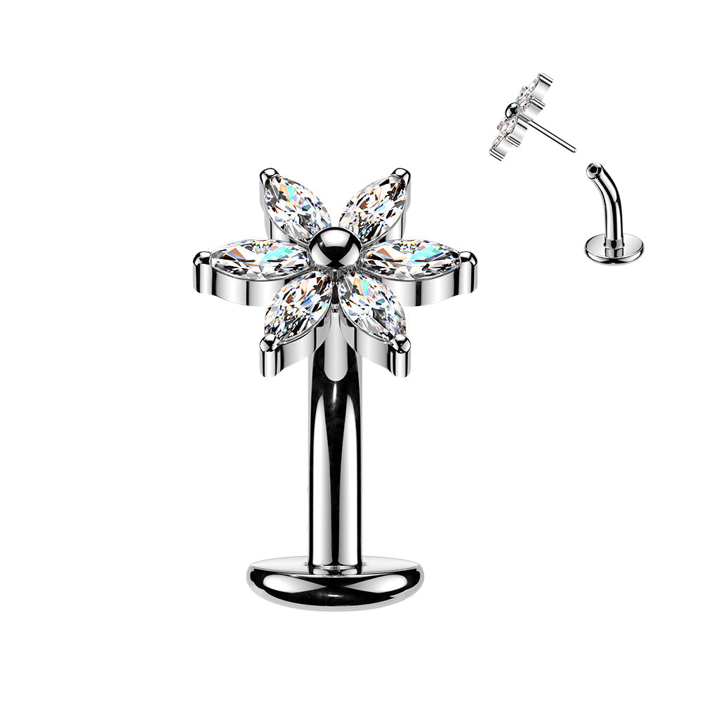Titanium Threadless Flower Floating Belly Bar