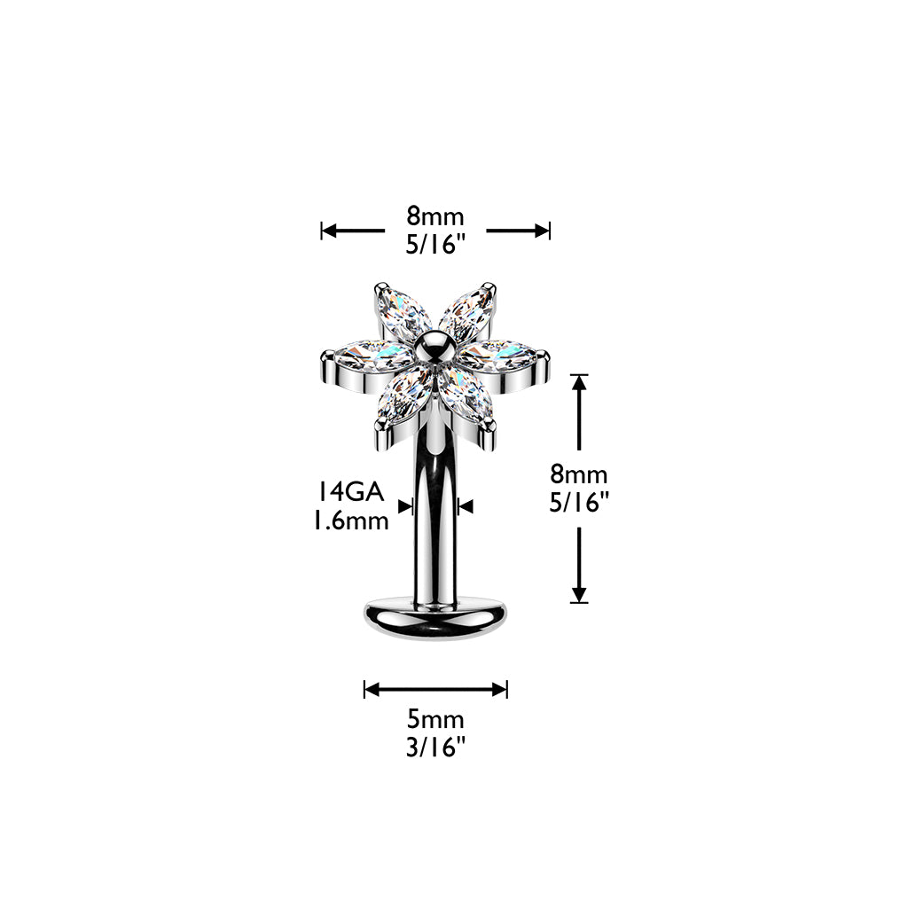 Titanium Threadless Flower Floating Belly Bar