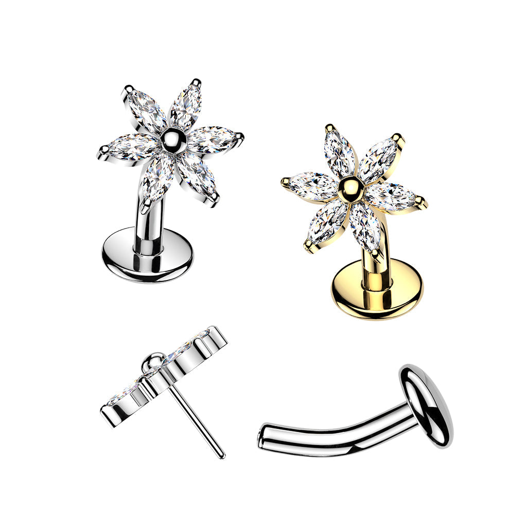 Titanium Threadless Flower Floating Belly Bar