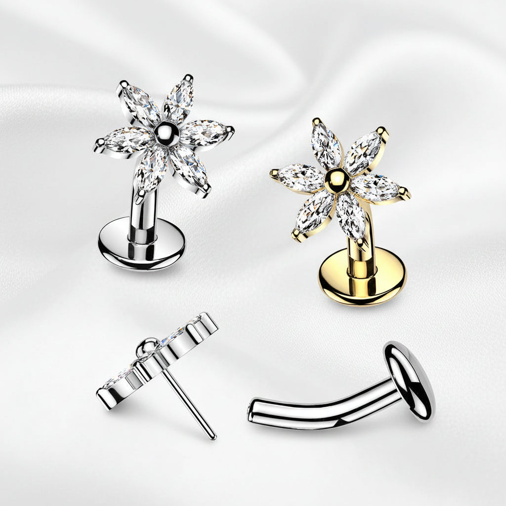 Titanium Threadless Flower Floating Belly Bar