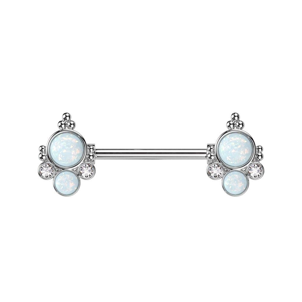Double Opal Cluster Nipple Bar 14G-My Body Piercing Jewellery