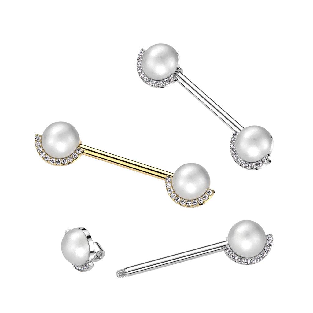 Pearl Nipple Bar 14G-My Body Piercing Jewellery