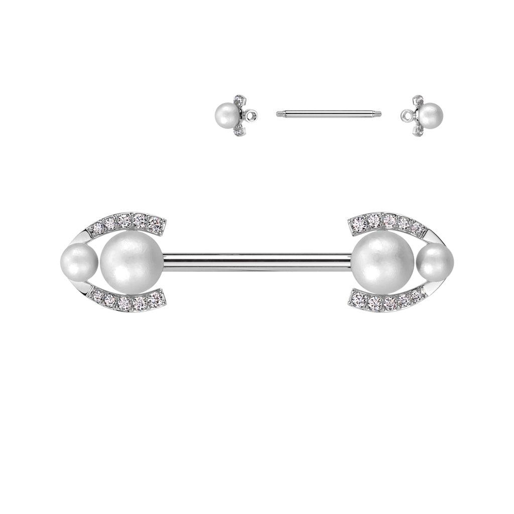 Double Pearl Nipple Bar 14G-My Body Piercing Jewellery
