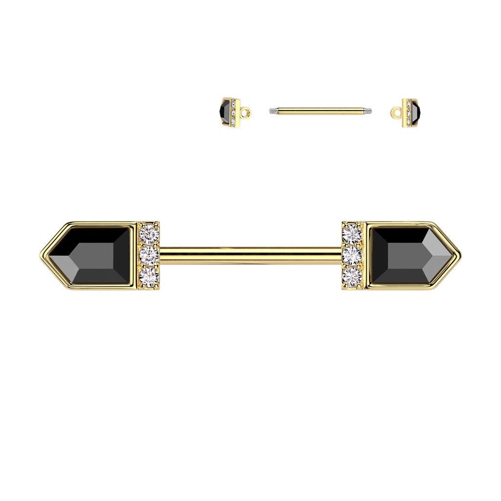 Black Baguette Nipple Bar 14G-My Body Piercing Jewellery