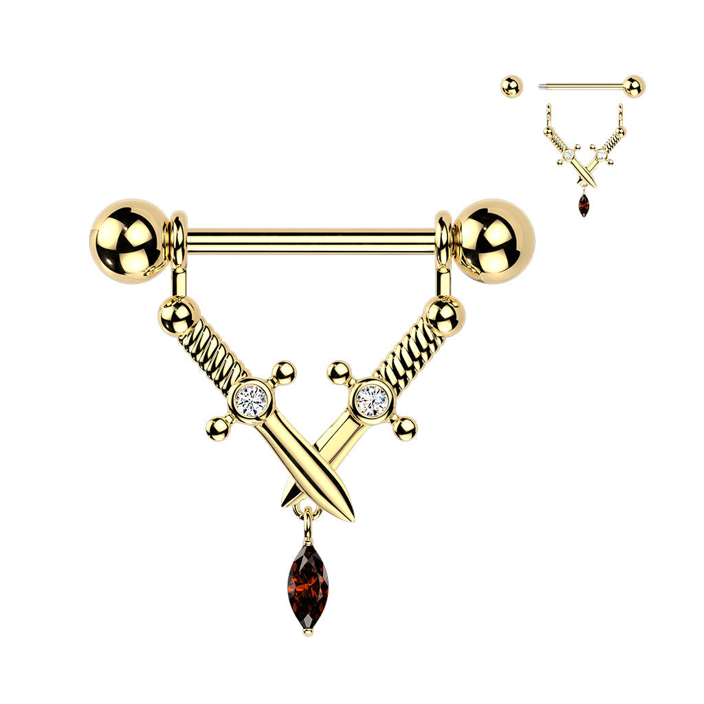 Double Dagger Nipple Dangle 14G