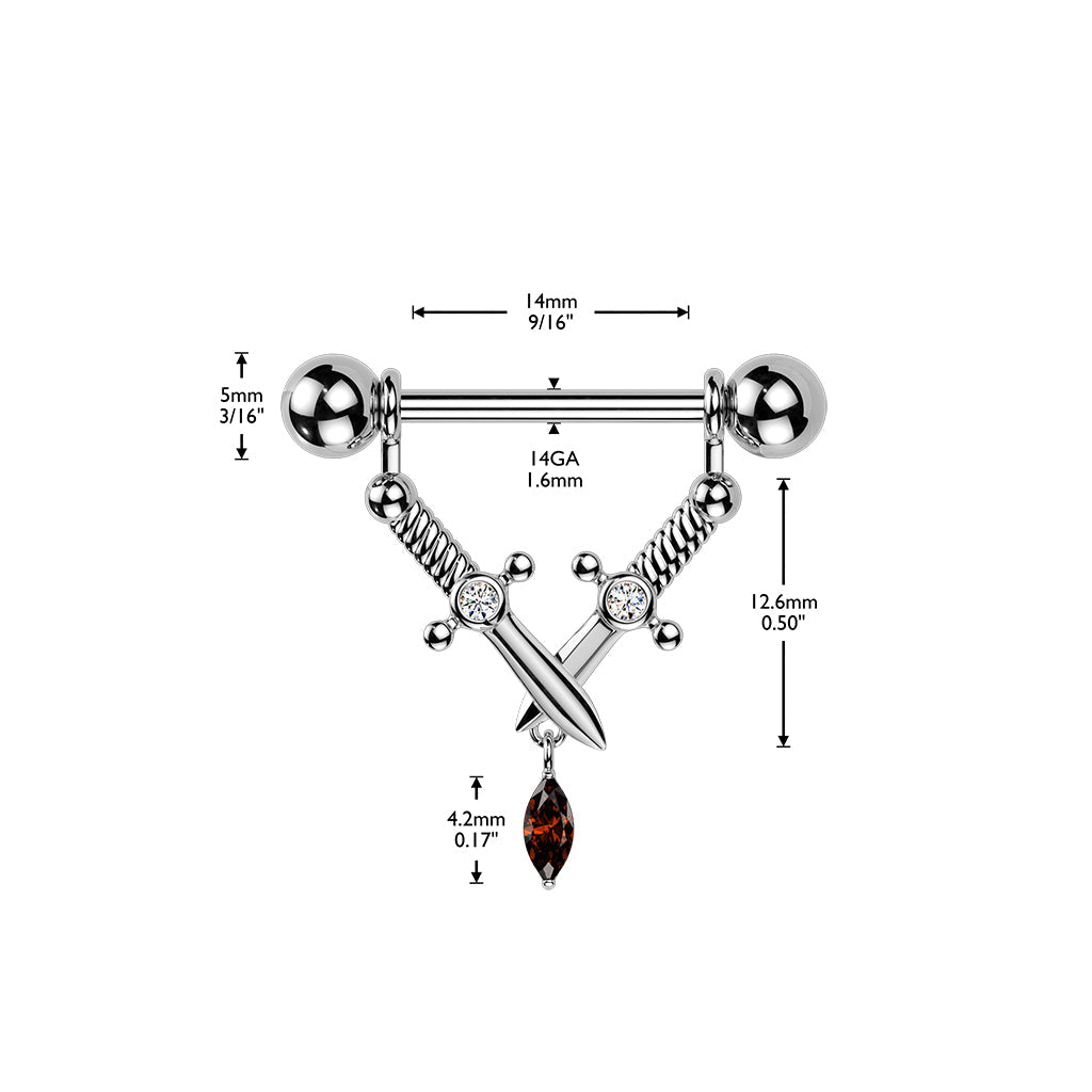 Double Dagger Nipple Dangle 14G