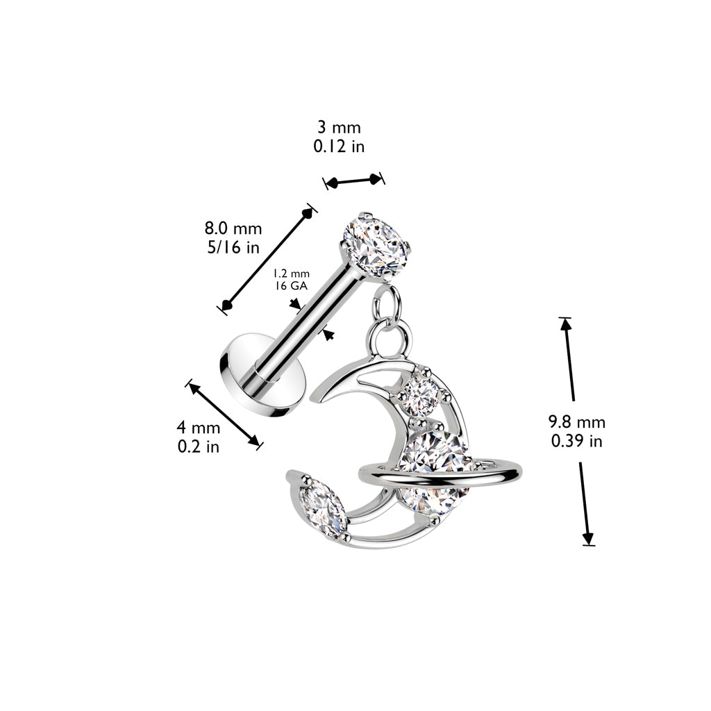 Moon and Saturn Dangle Labret 16G