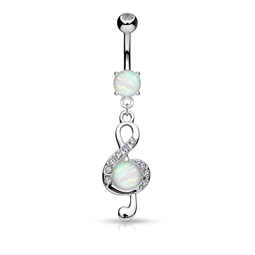 Opal Glitter Paved Clef Belly Bar 14G-My Body Piercing Jewellery