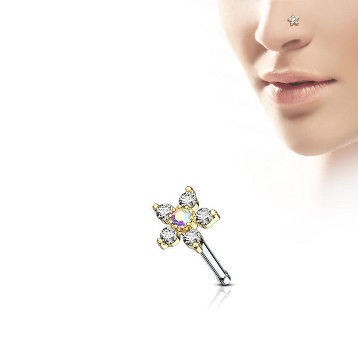 Large Gem Flower Nose Bone 20G-My Body Piercing Jewellery