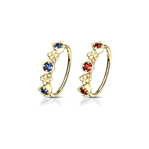 Gold Plated Gem Nose Ring 20G-My Body Piercing Jewellery