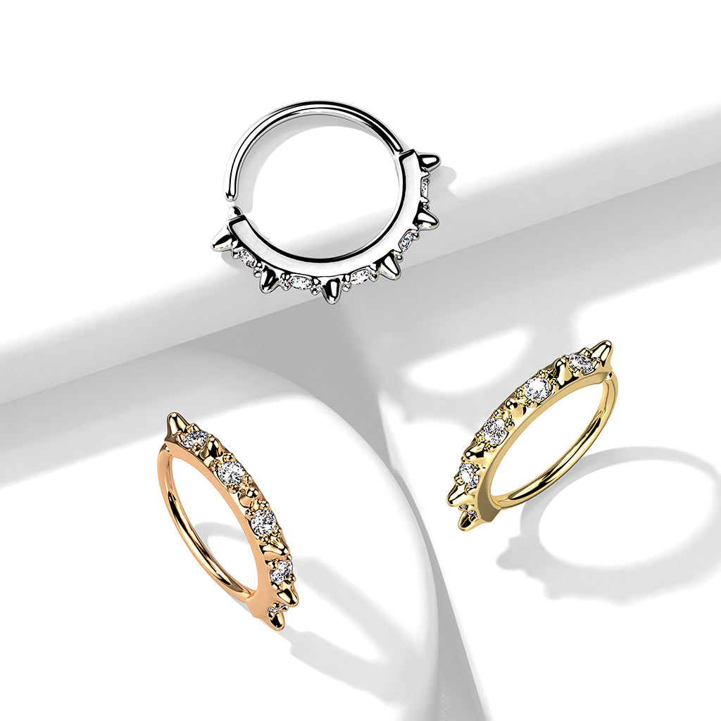 Gold Plated Gem Spike Nose Ring 20G