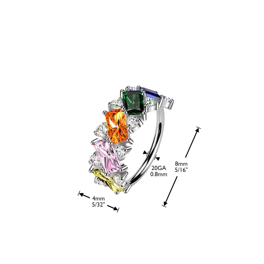 Multicolour Baguette Nose Ring 20G