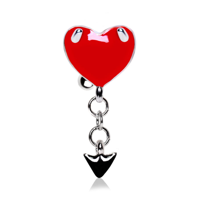 Devil Heart Top Drop Belly Bar – Black and Red Enamel 316L Surgical Steel Belly Piercing