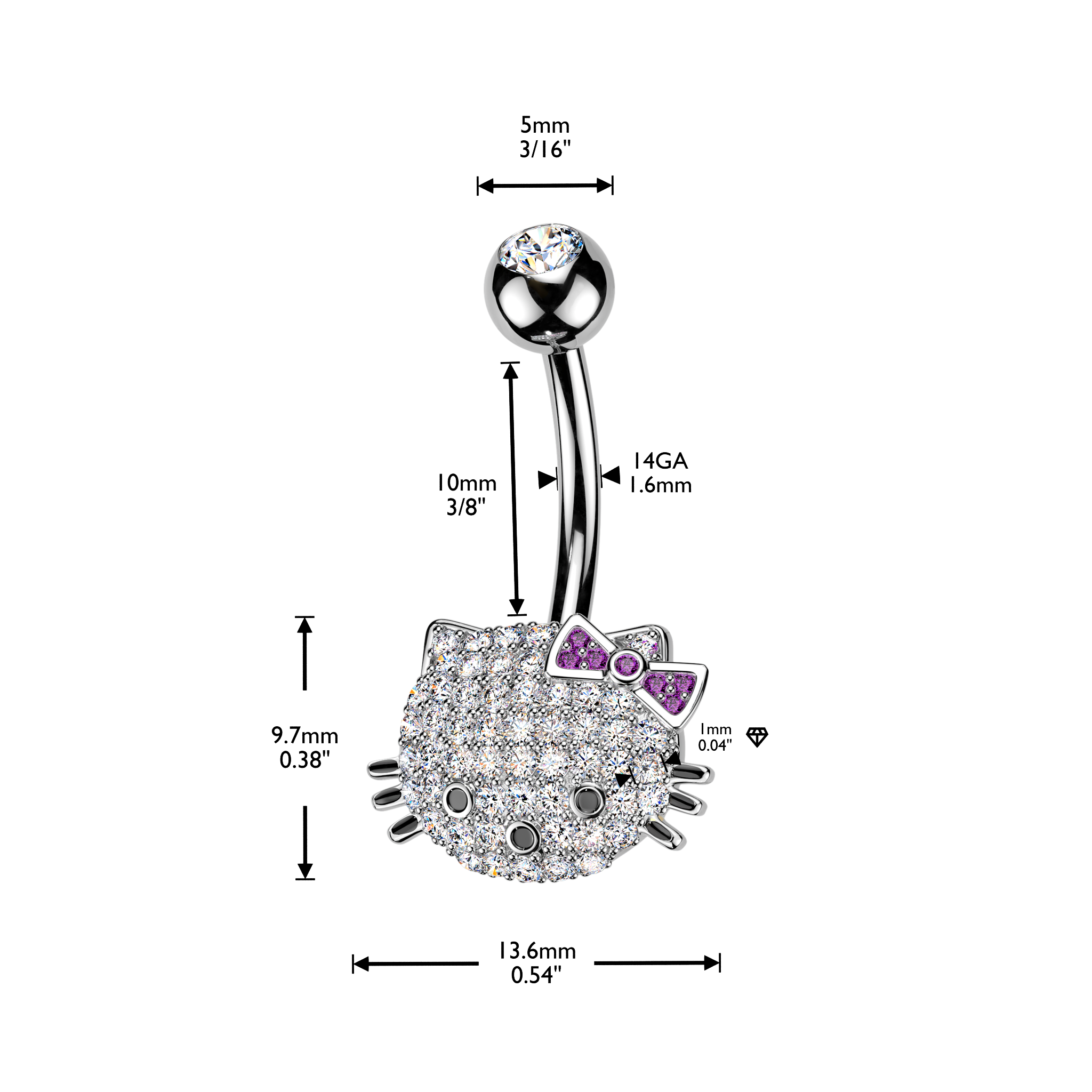 Gem Cat Belly Bar 14G