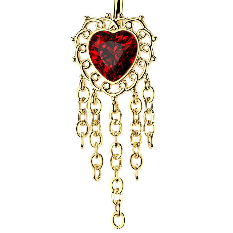 Red Heart Chain Filigree Belly Bar 14G
