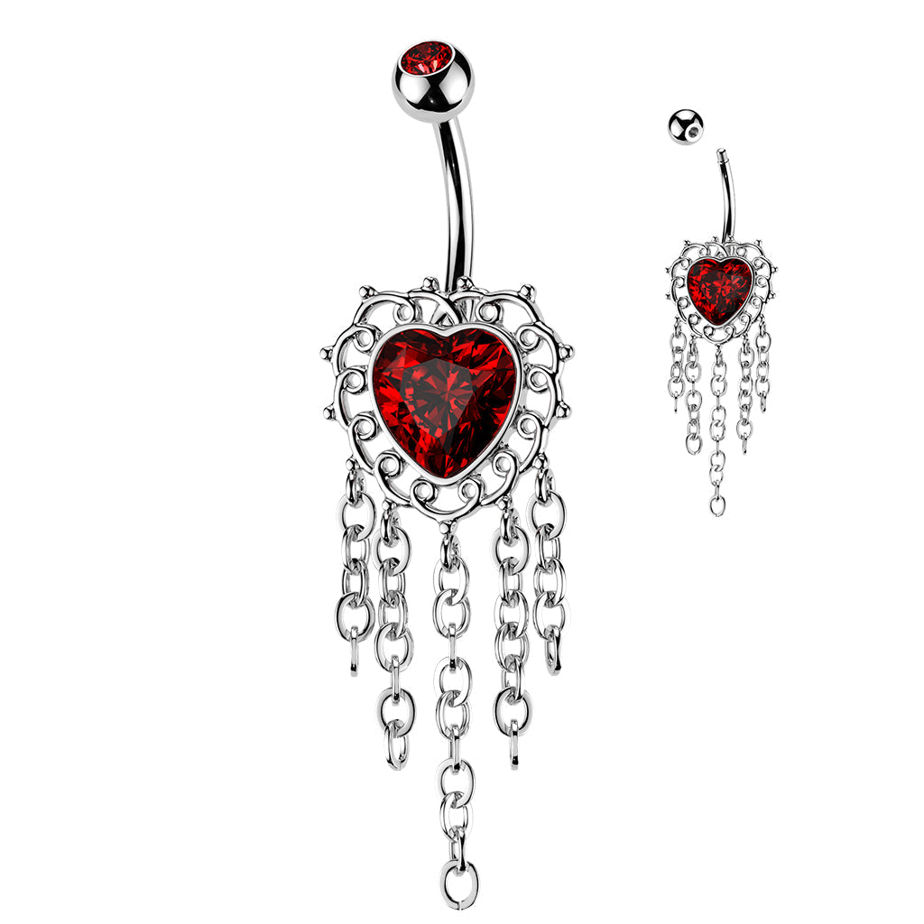 Red Heart Chain Filigree Belly Bar 14G