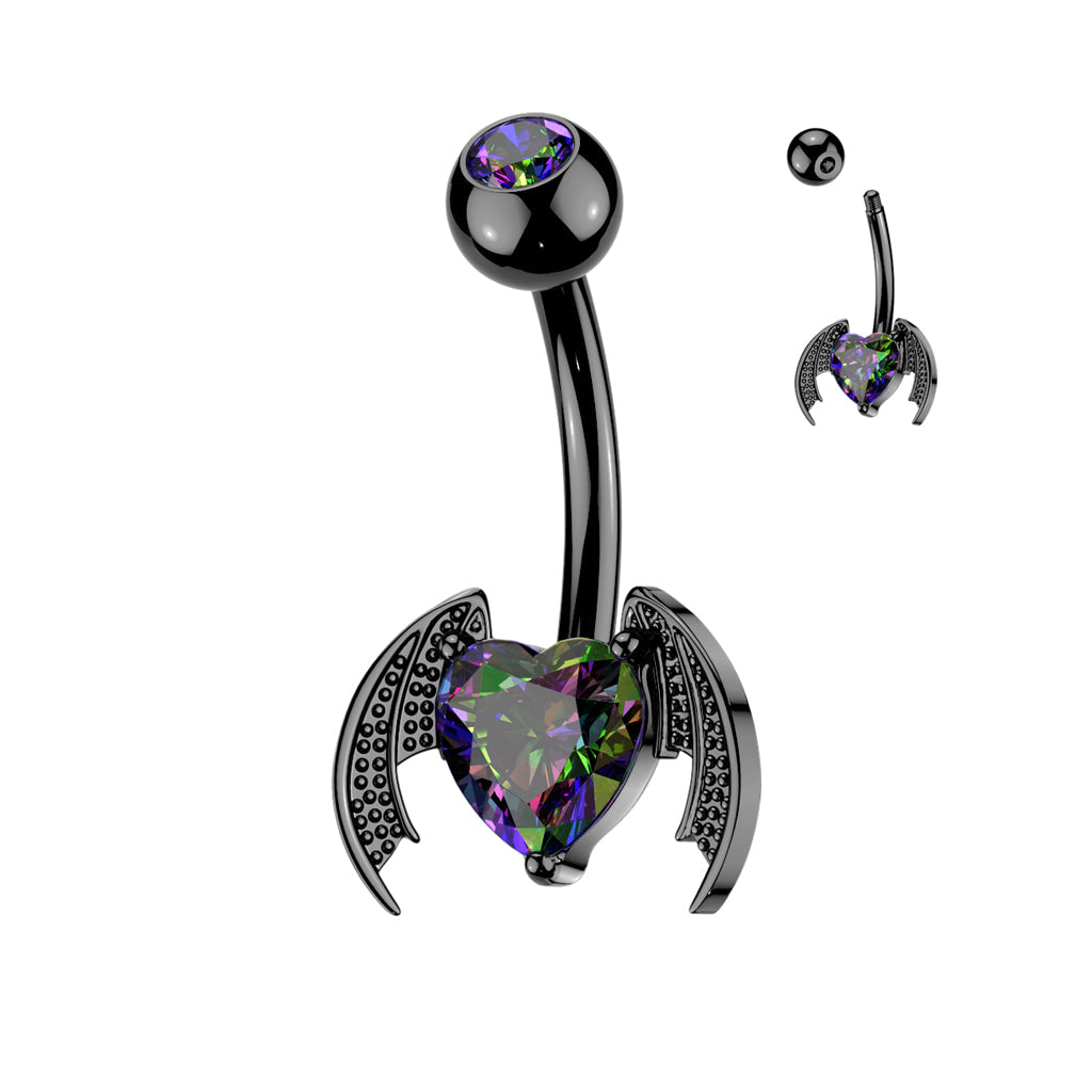 Bat Winged Heart Belly Bar 14G