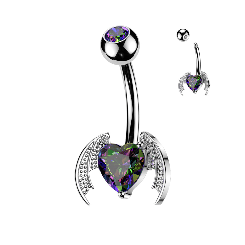 Bat Winged Heart Belly Bar 14G