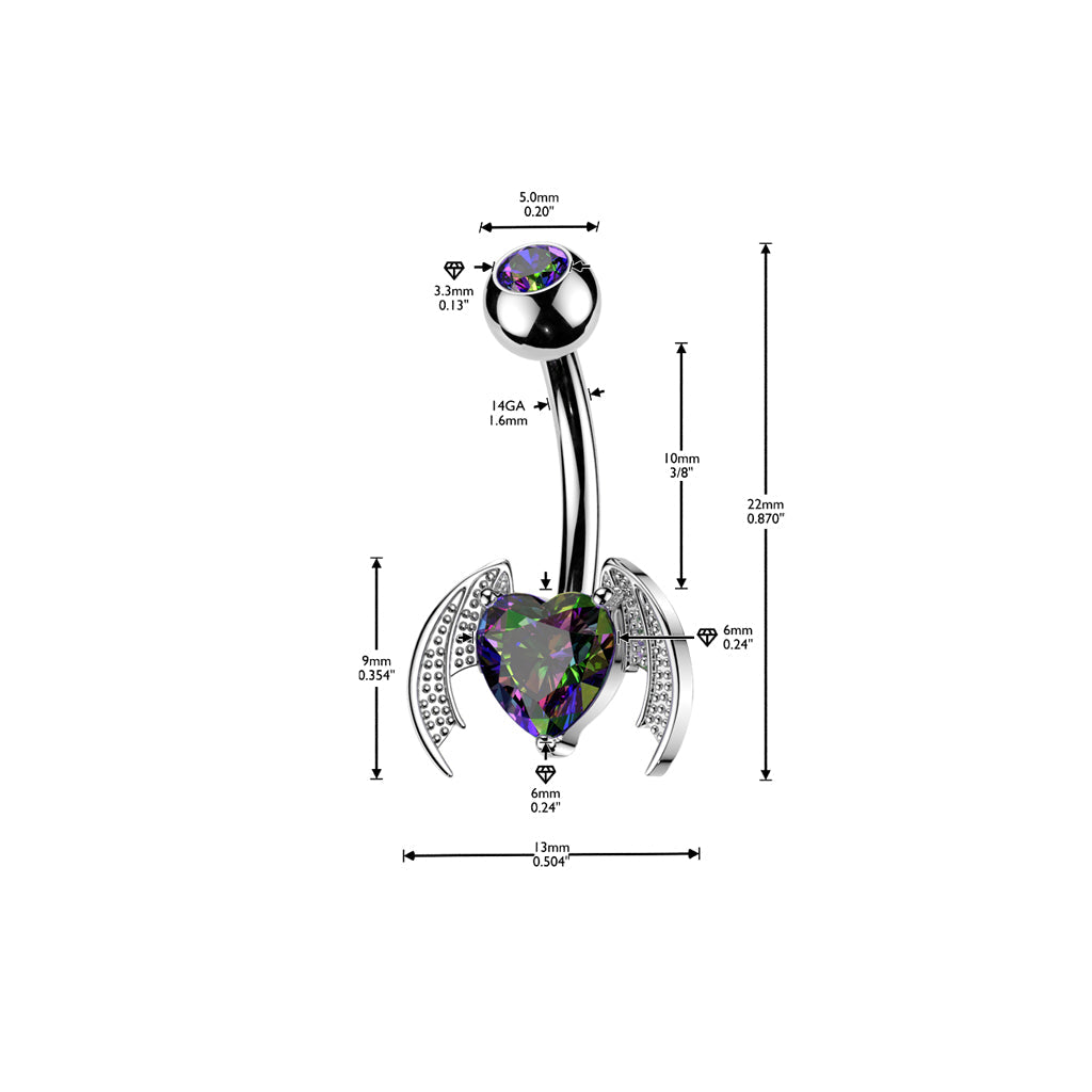 Bat Winged Heart Belly Bar 14G