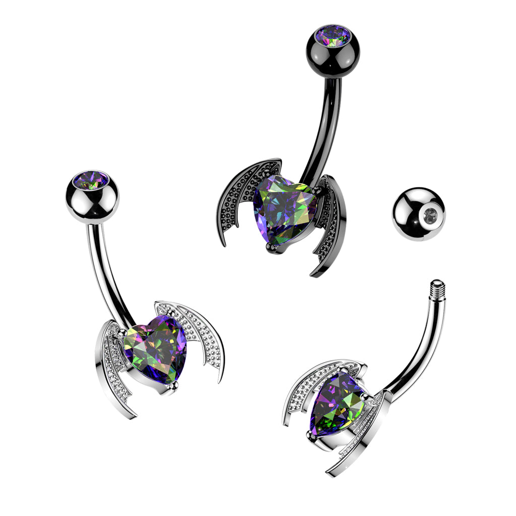Bat Winged Heart Belly Bar 14G