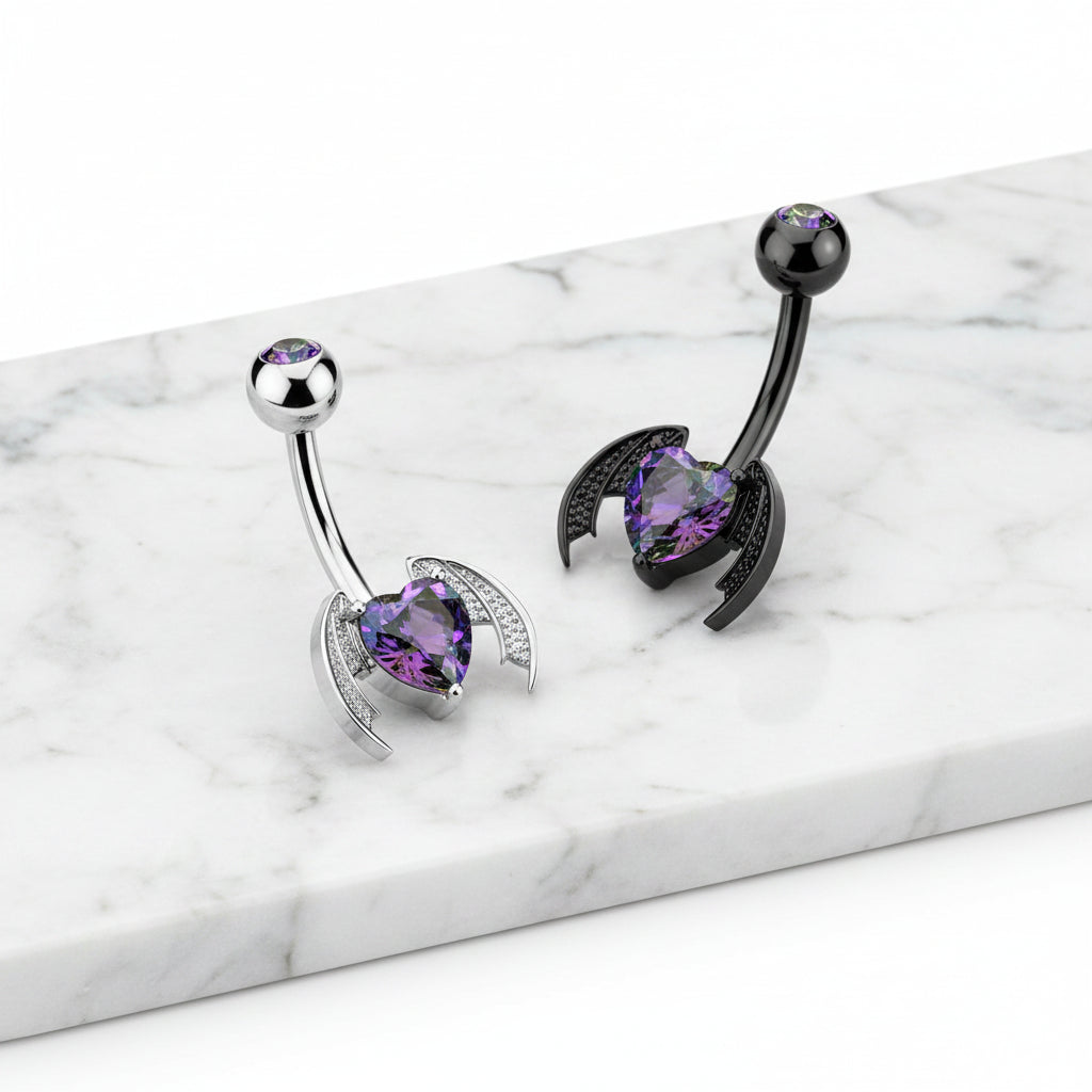Bat Winged Heart Belly Bar 14G