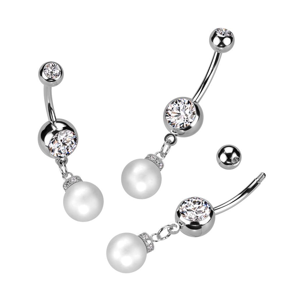 Pearl Drop Belly Bar 14G-My Body Piercing Jewellery