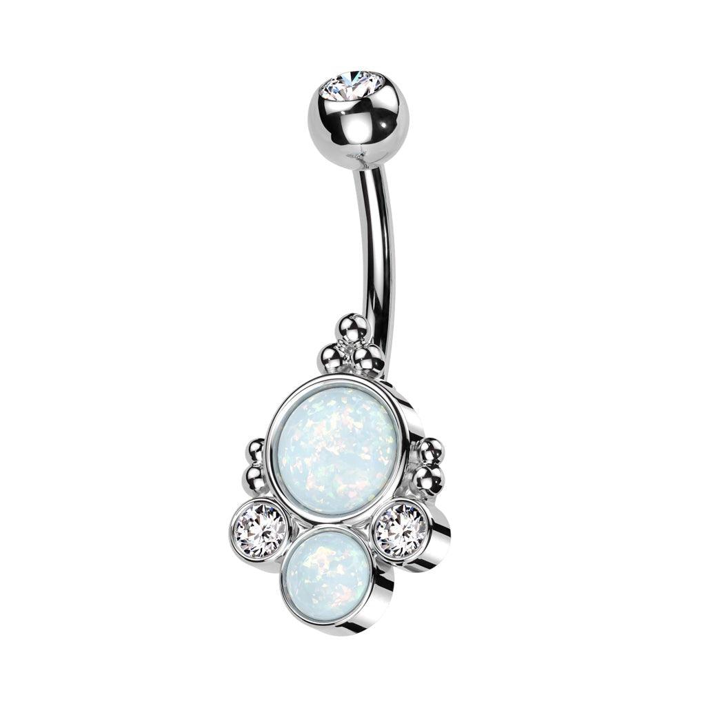 Double Opal Cluster Belly Bar 14G-My Body Piercing Jewellery