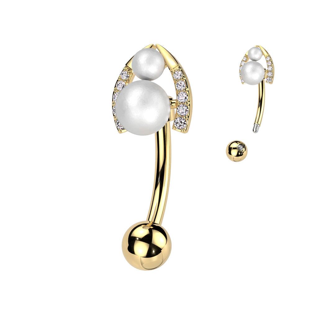 Double Pearl Belly Bar 14G-My Body Piercing Jewellery