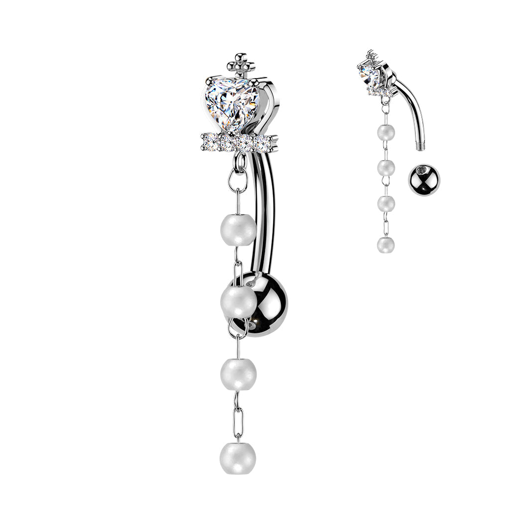 Pearl Crown Top Drop Belly Bar 14G