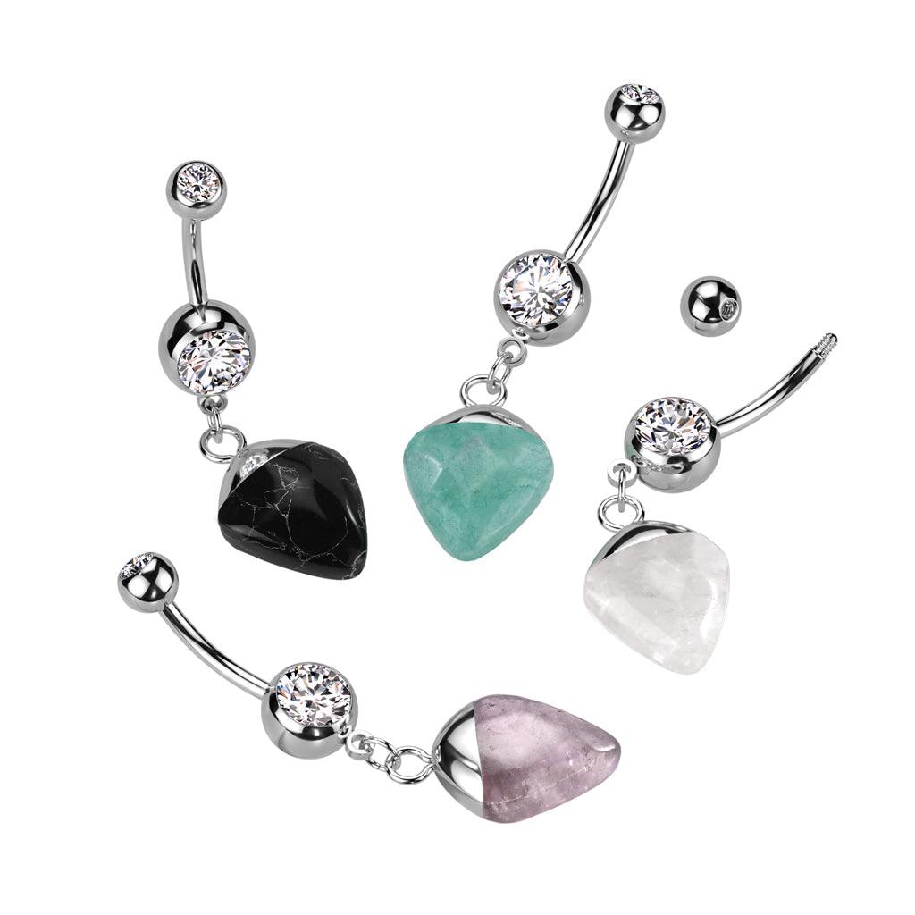 Body Jewelry - Stone Dangle Belly Bar 14G