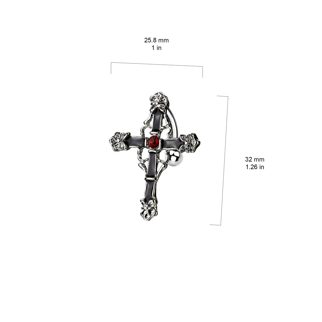 Cross top drop belly bar 14G surgical steel – refined MBPJ jewellery