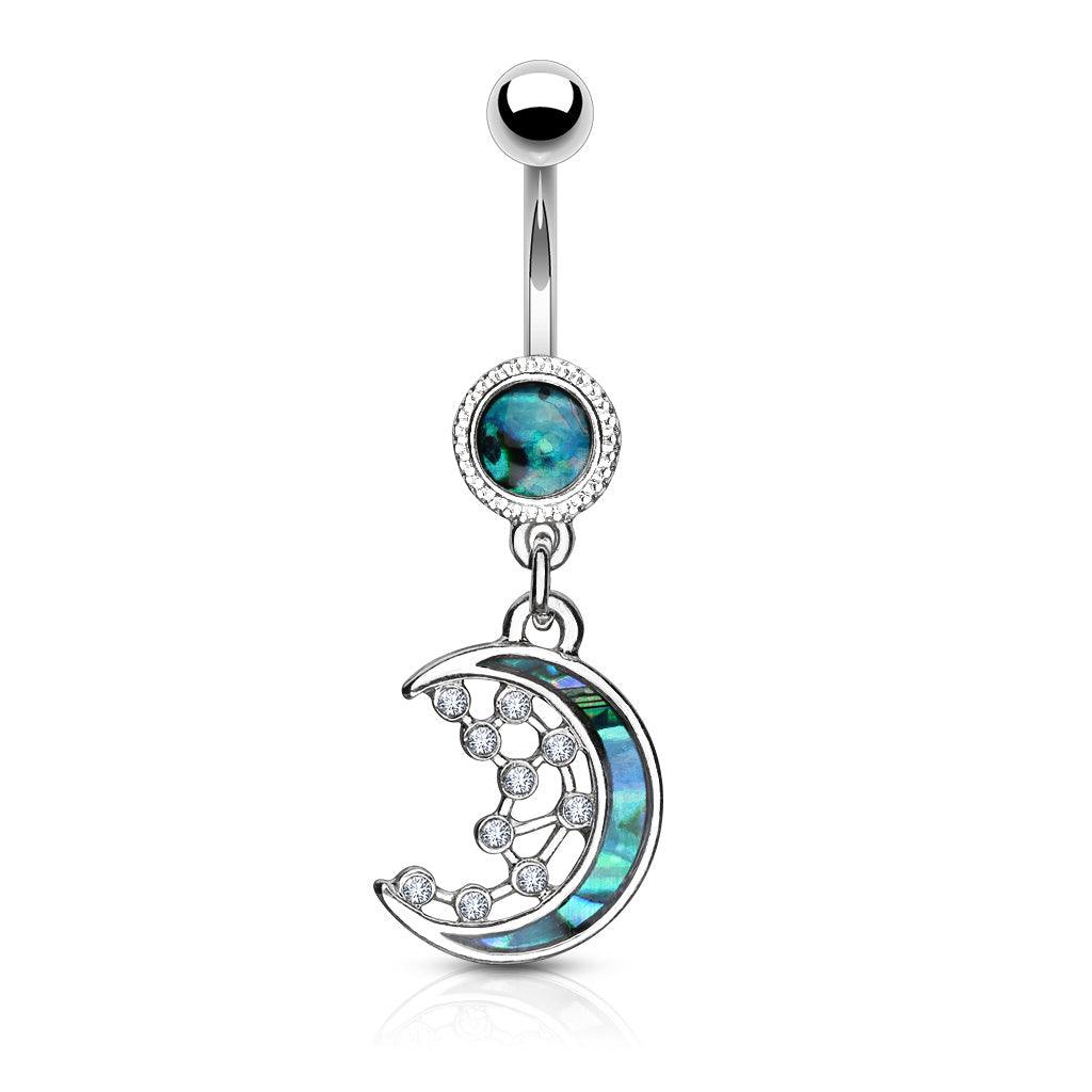 Mother of Pearl Moon Belly Bar 14G-My Body Piercing Jewellery