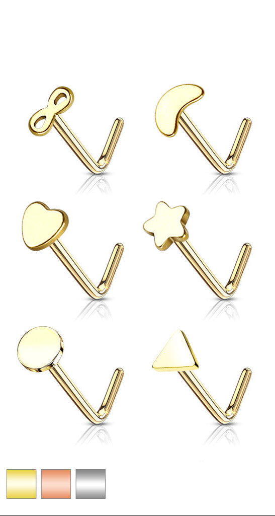 6pc Gold refined 20G L bend nose stud set with clear retainer – MBPJ