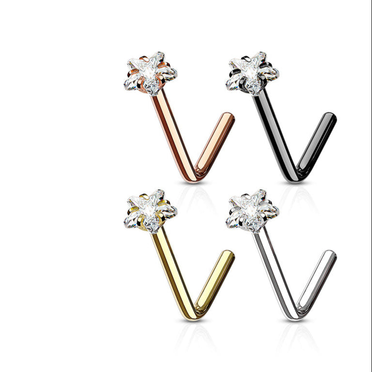 4pc Prong Gem Nose L Bend and Retainer 20G