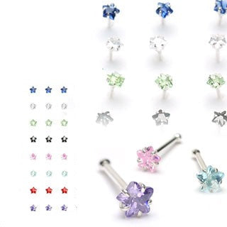 Sterling Silver Star Gem Nose Bone