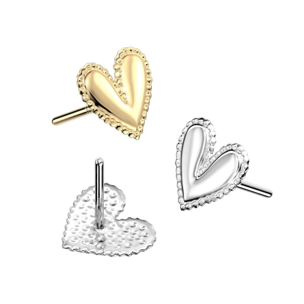 14kt Gold Threadless Pinched Heart Top-My Body Piercing Jewellery