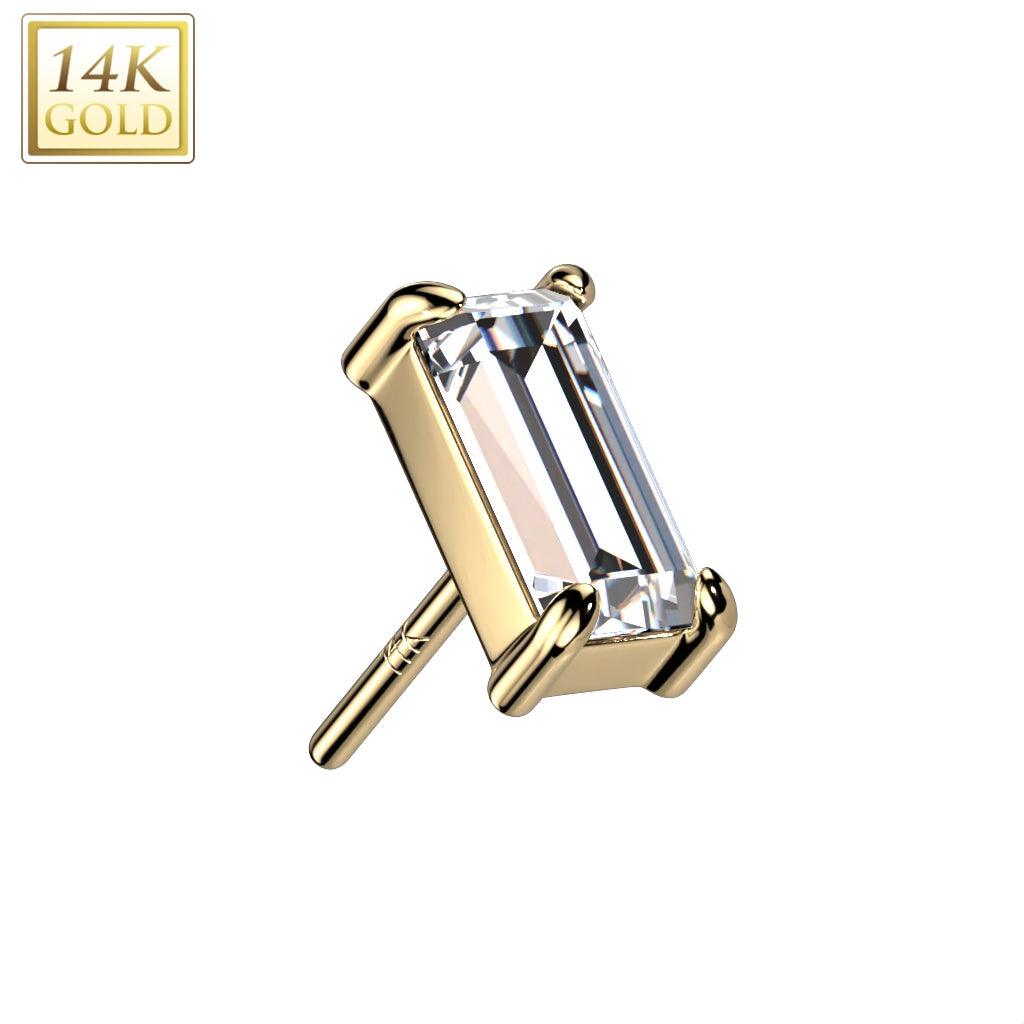 14kt Gold Threadless Baguette Top-My Body Piercing Jewellery