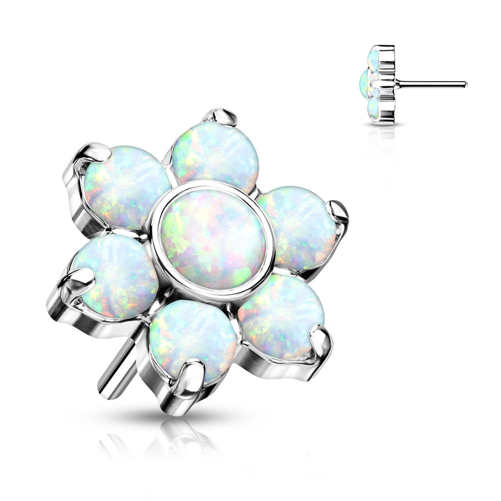 Titanium Threadless Opal Flower End