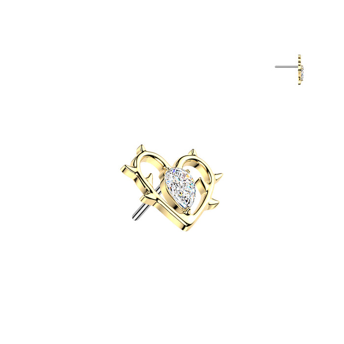 Gold heart-shaped earring with a diamond on a white background