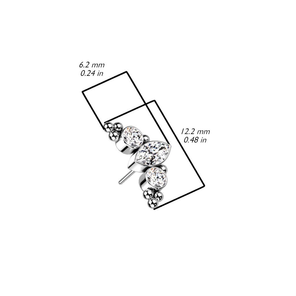 Body Jewelry - Titanium Threadless Triple Gem Cluster End