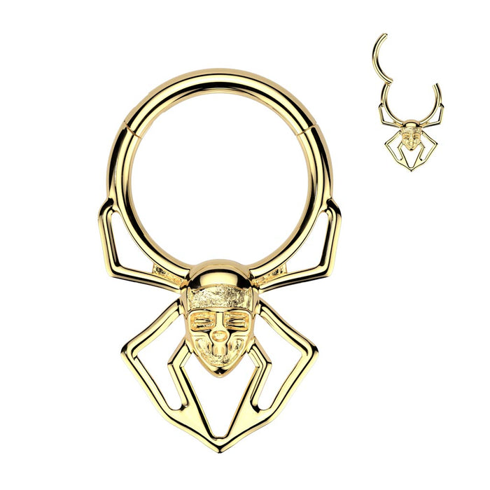 Spider Skull Hinged Ring – Gold PVD 316L Surgical Steel Septum, Daith & Helix Piercing