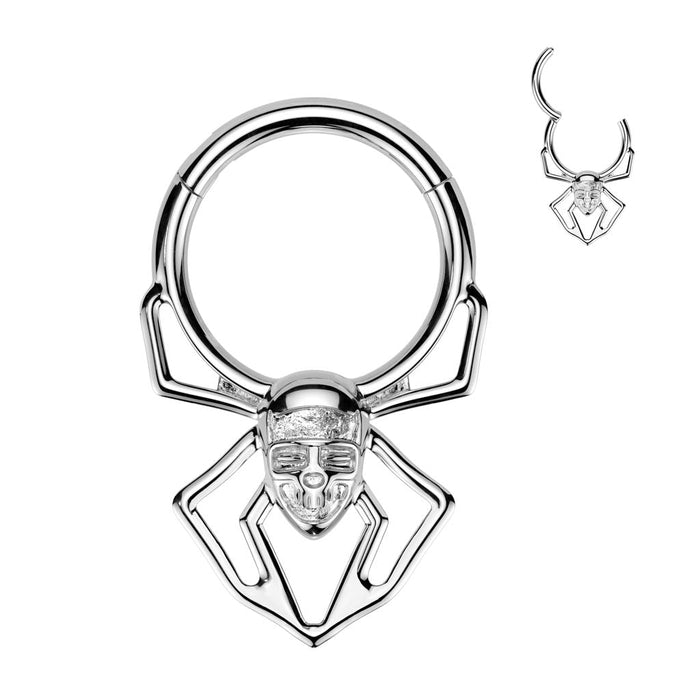 Spider Skull Hinged Ring – Silver PVD 316L Surgical Steel Septum, Daith & Helix Piercing