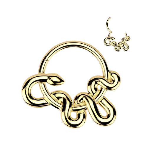 Coiled Snake Hinged Ring – Gold PVD 316L Surgical Steel Septum, Daith & Helix Piercing