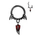 Fang Drop Hinged Ring – Black PVD 316L Surgical Steel with Red CZ Gem for Septum, Daith & Helix Piercing